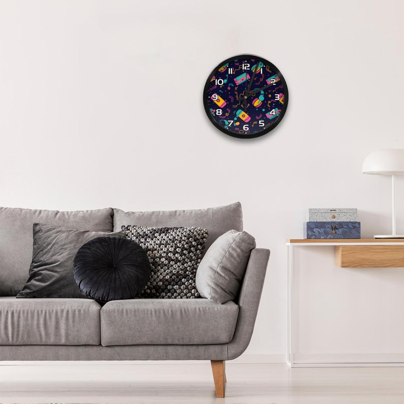 Amazon.co.jp: 壁掛け時計、寝室用時計、電池式,漫画の色の音楽の